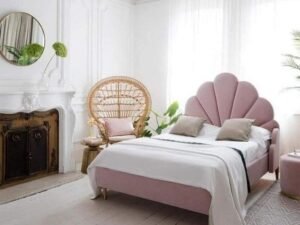 سرير فردي خشب أبيض ومخمل - سرير 200×120×140 سم - زهري