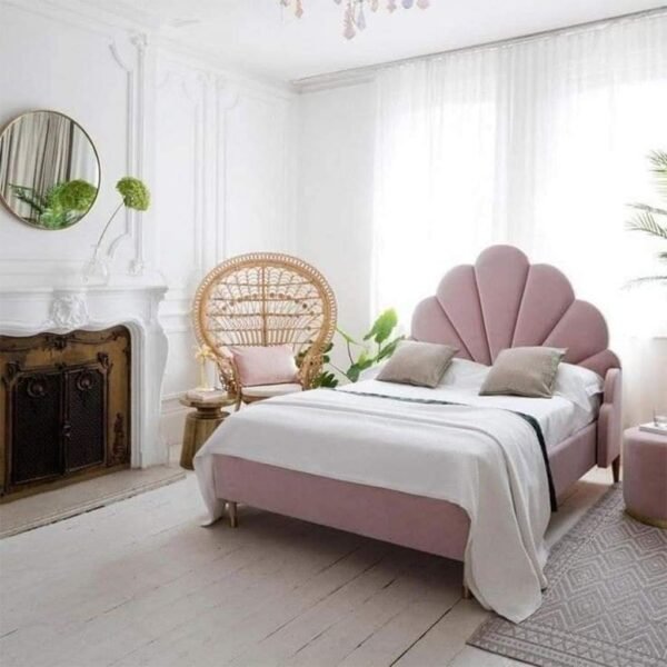 سرير فردي خشب أبيض ومخمل - سرير 200×120×140 سم - زهري