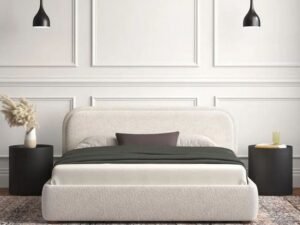 سرير كوين خشب مضغوط و بوكلية 115×140×200 سم - أوف وايت