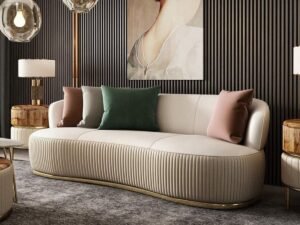 biz0763-env كنبة بثلاثة مقاعد خشب سويدي و شانيل - بيج