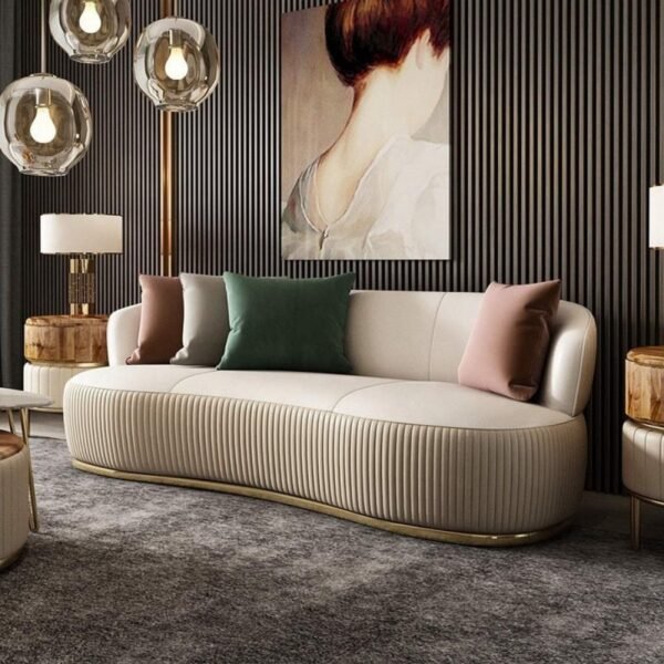 كنبة بثلاثة مقاعد خشب سويدي و شانيل - بيج