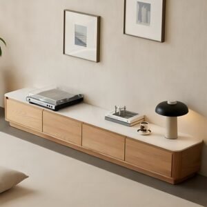 طاولة تلفاز خشب سويدي بيج - 210×40×40 سم