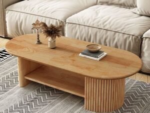 طاولة قهوة خشب طبيعي بيج - 45 × 120 × 50 سم