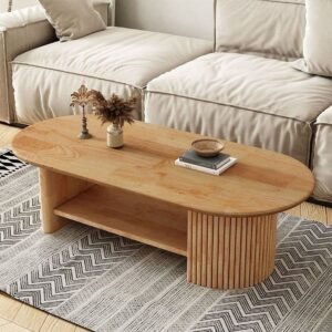 طاولة قهوة خشب طبيعي بيج - 45 × 120 × 50 سم