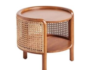 طاولة جانبية خشب زان و كانيه بني- 45 × 50 × 50 سم