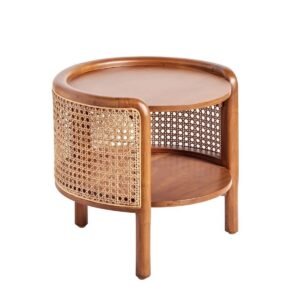 طاولة جانبية خشب زان و كانيه بني- 45 × 50 × 50 سم