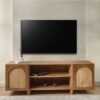وحدة تلفاز خشب كونتر طبيعي و كانيه بني وبيج - 55 × 160 × 40 سم