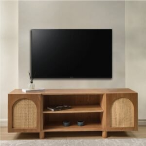 وحدة تلفاز خشب كونتر طبيعي و كانيه بني وبيج - 55 × 160 × 40 سم