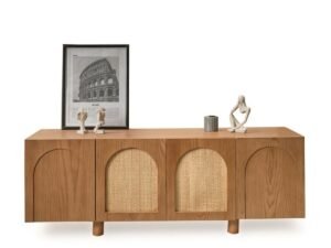 وحدة تلفاز خشب كونتر طبيعي و كانيه بني وبيج - 55 × 160 × 40 سم