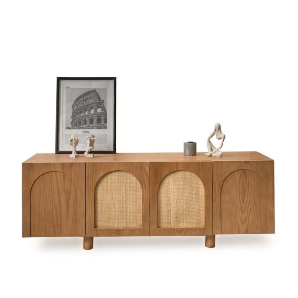 وحدة تلفاز خشب كونتر طبيعي و كانيه بني وبيج - 55 × 160 × 40 سم