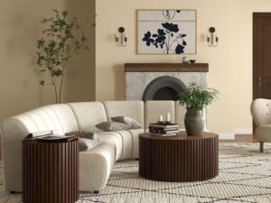 طقم طاولة خشب كونتر طبيعي بني - قطعتين