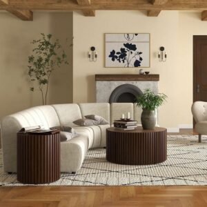 طقم طاولة خشب كونتر طبيعي بني - قطعتين