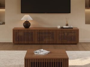 وحدة تلفاز و طاولة قهوة خشب كونتر طبيعي بني - قطعتين