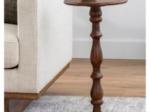 طاولة جانبية خشب طبيعي وخشب قشرة الجوز الطبيعي بني - 35×35×60 سم