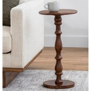طاولة جانبية خشب طبيعي وخشب قشرة الجوز الطبيعي بني - 35×35×60 سم