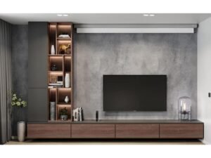 وحدة تلفزيون خشب صلب بني و اسود - 300×240×40 سم