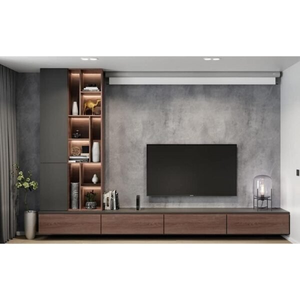 df622046 وحدة تلفزيون خشب صلب بني و اسود - 300×240×40 سم