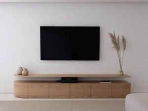 طاولة تلفاز خشب قشره السنديان الطبيعي بيج - 60×40×200 سم