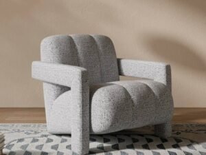 كرسي جانبي ام دي اف تايلاندي و كتان - رمادي