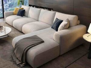 maysfur07_1 كنبة زاوية كتان وخشب سويدي - بيج