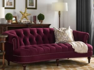 mega.st.100 كنبة ثلاث مقاعد مخمل وخشب فنلندي - عنابى