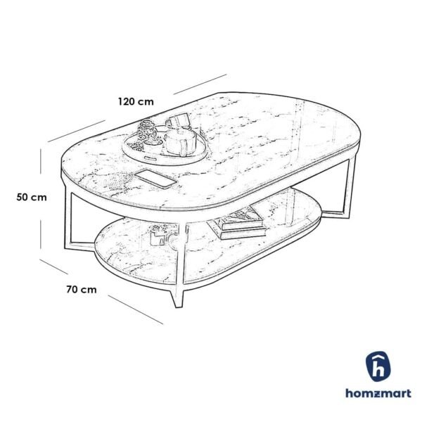 طاولة قهوة خشب رخامي وحديد أسود و أبيض - 120×70×50 سم