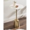 طاولة جانبية حديد ورخام طبيعي ذهبي وابيض -35 ×35 ×55 سم