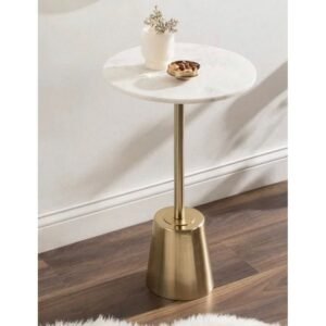 طاولة جانبية حديد ورخام طبيعي ذهبي وابيض -35 ×35 ×55 سم